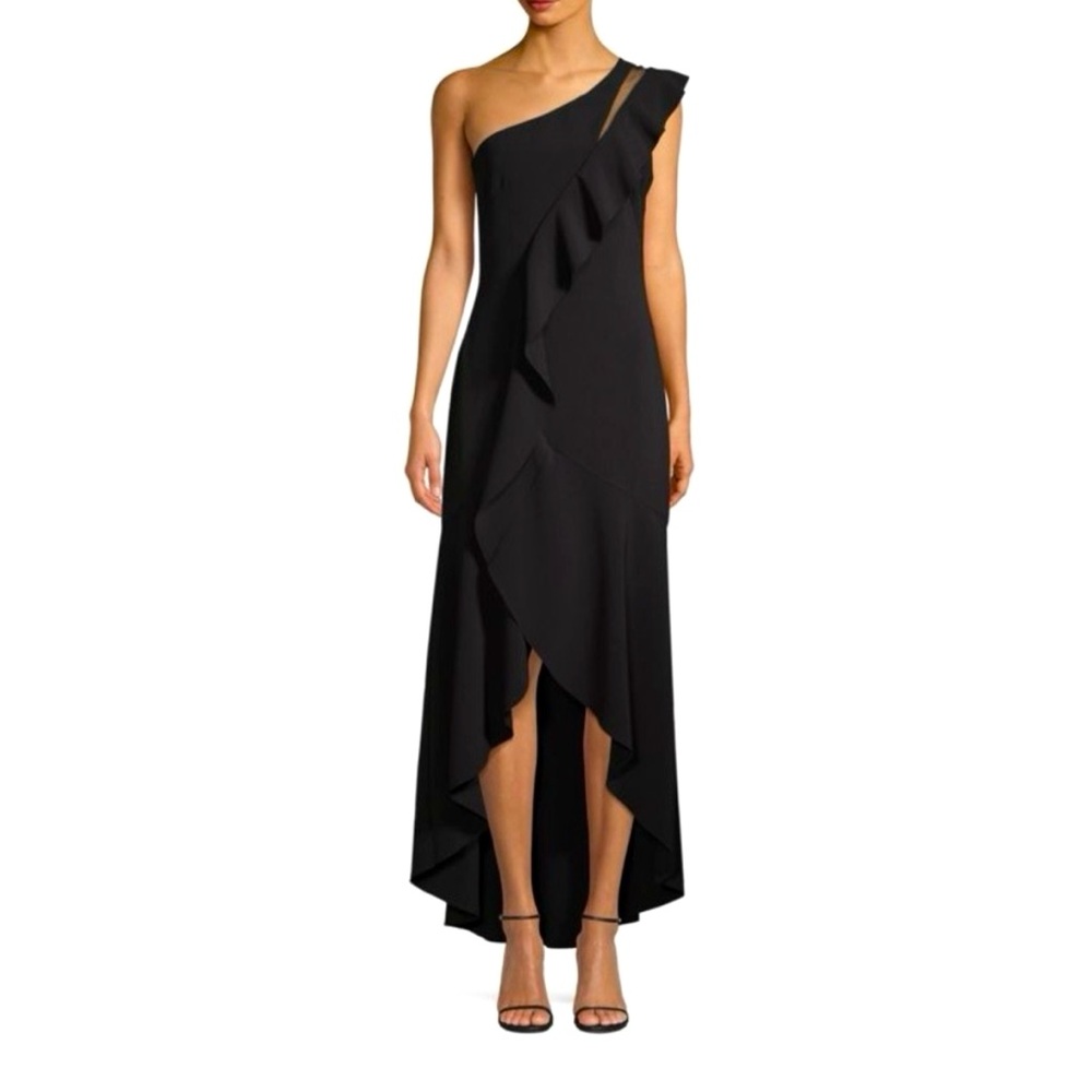 Parker Size 4 Black High Low One Shoulder Dress